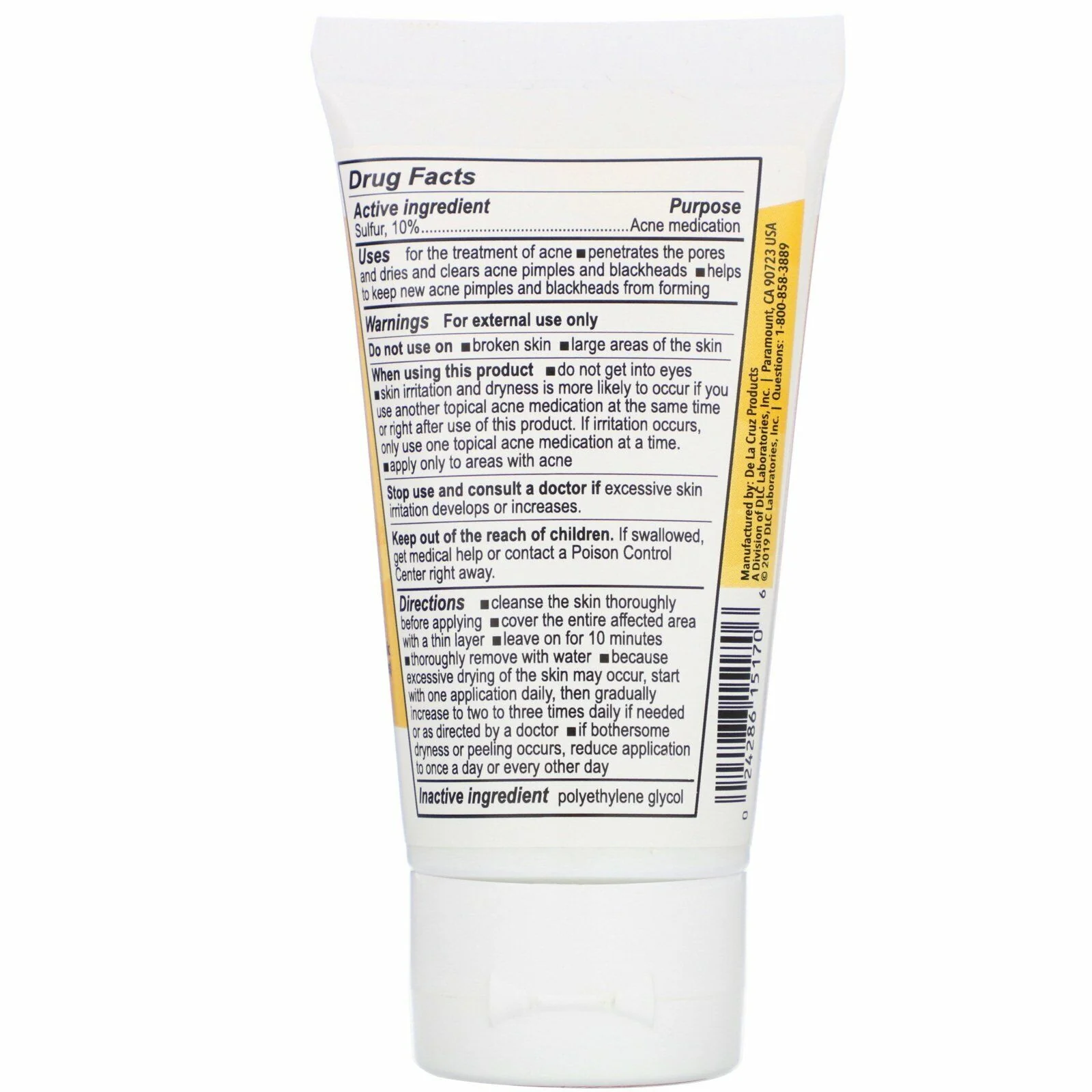 De La Cruz Sulfur Ointment 10% Tube 2.6 Oz - Image 2