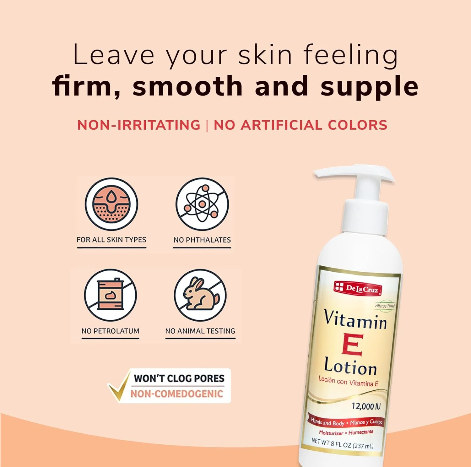 De La Cruz Vitamin E Lotion 12,000 IU 8oz - Image 2