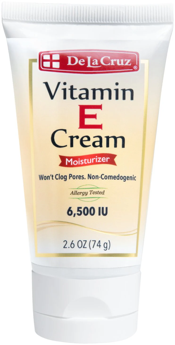 De La Cruz Vitamin E Moisturizer Cream 2.6oz, 6,500 IU Tube