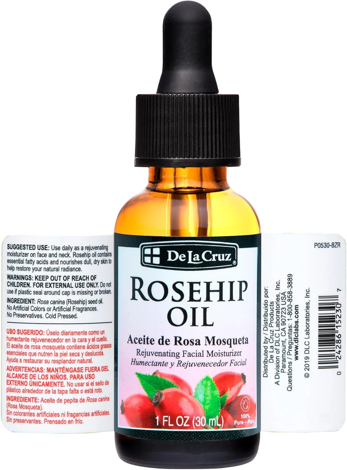 De La Cruz Pure Chilean Rosehip Oil, Cold Pressed, Facial Moisturizer, 1 FL. OZ. - Image 2