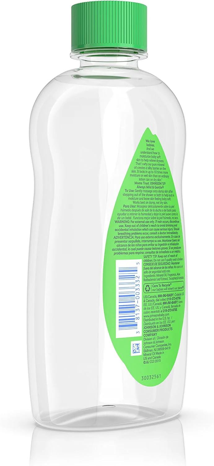 Johnson's Baby Oil, Aloe Vera and Vitamin E, 14 Fl Oz - Image 4