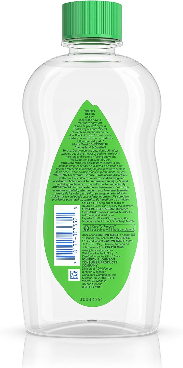 Johnson's Baby Oil, Aloe Vera and Vitamin E, 14 Fl Oz - Image 8