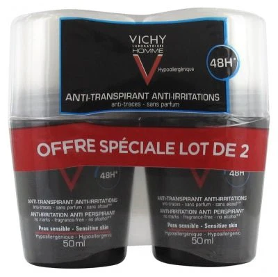VICHY MAN DEODORANT ANTI PERSPIRANT ANTI IRRITATION 48H ROLL ON LOT OF 2*50ML